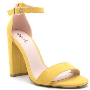 Qupid Shoes - Faux Sde YELLOW 4” basic single +ankle strap HEEL Qupid Shoes - Faux Sde YELLOW 4” basic single +ankle strap HEEL